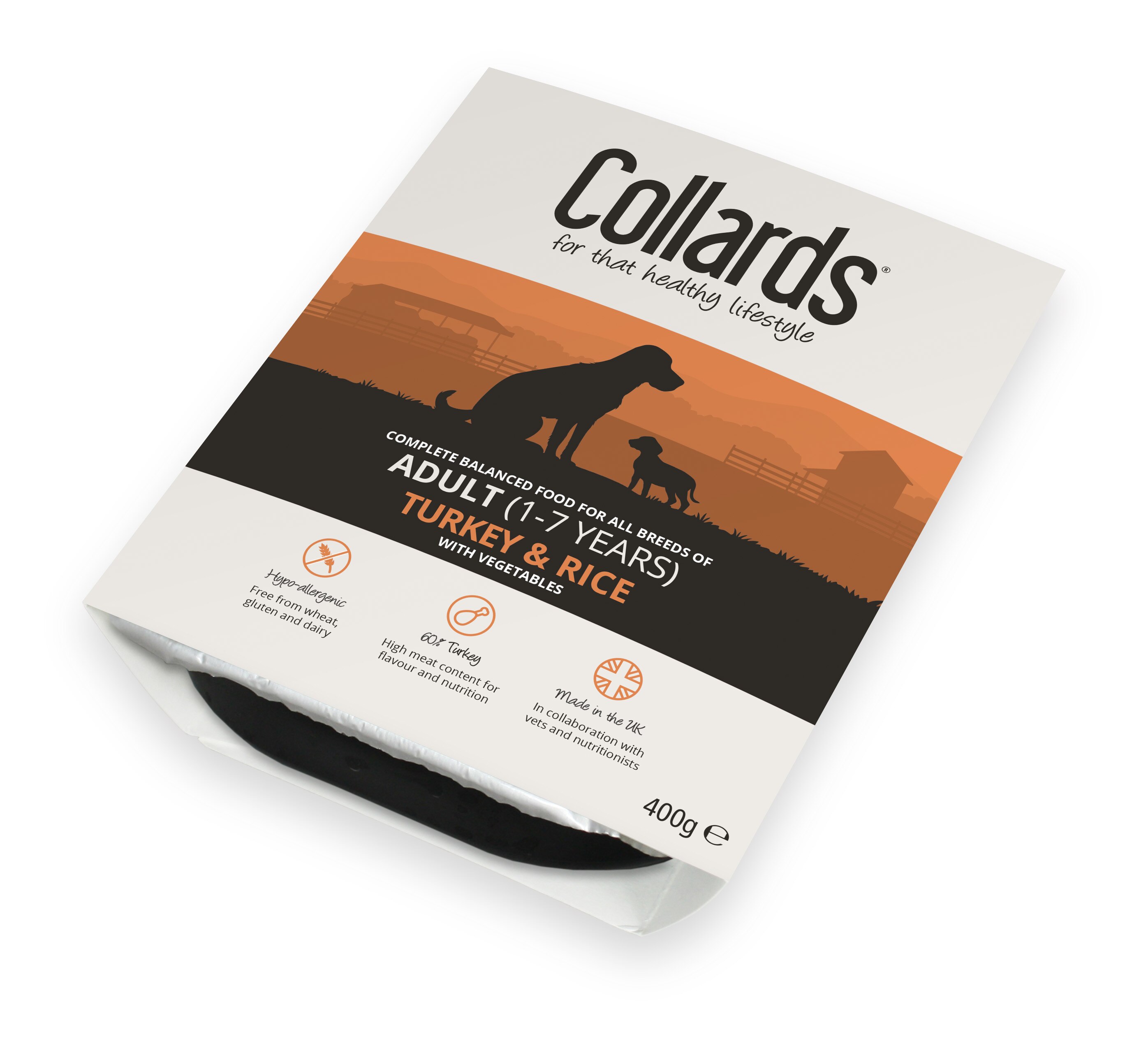 Collards Adult Turkey, Rice & Veg Wet Dog Food Trays - 10 x 400g